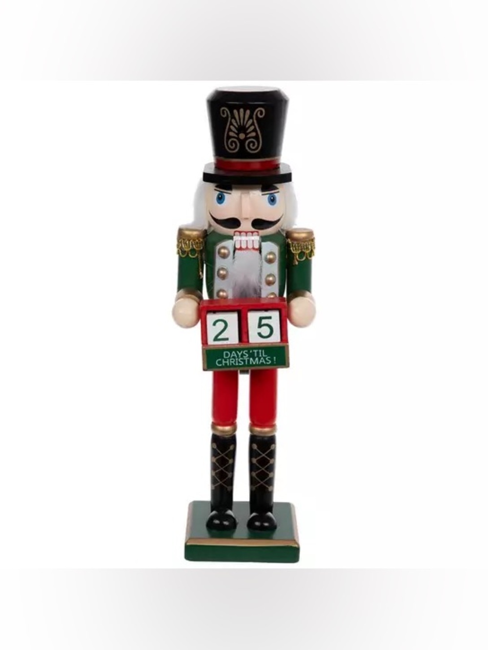 Green Countdown Calendar Wood Nutcracker